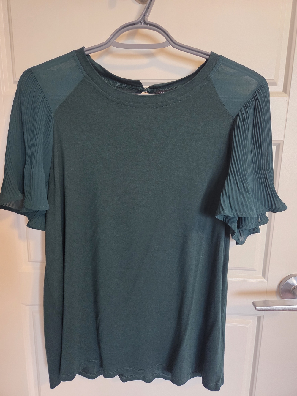 Cable & Gauge Dark Green Pleated Chiffon Sleeve Blouse Top Size L Party Dinner